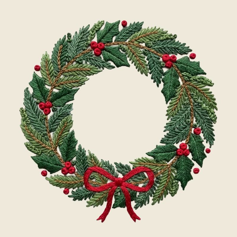 Bestickter Weihnachtskranz, groß oder klein zum Nähen