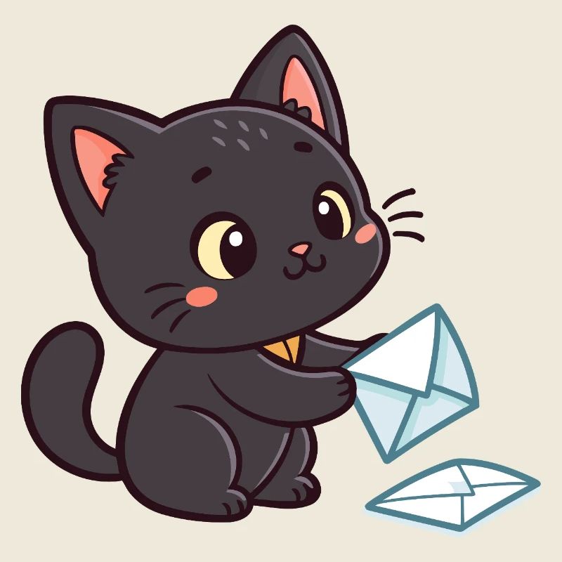 Kawaii Black Cat and Envelopes