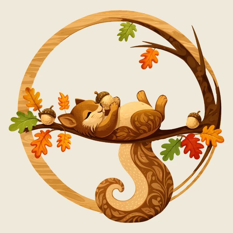 Schlafendes Eichhörnchen im Herbstkreis  