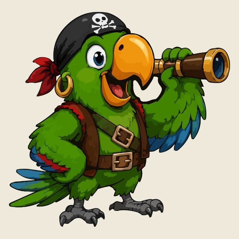 Piratenvogel mit Spektiv