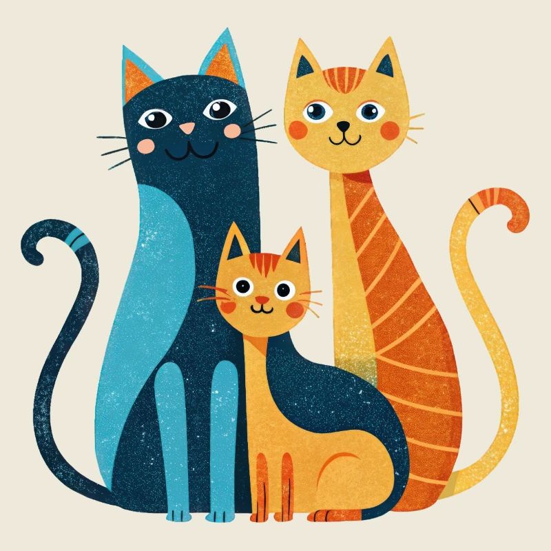 Bright Cat Trio: Modern Whimsy