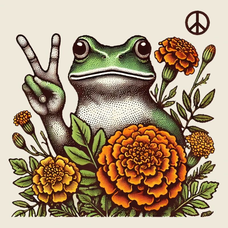 Grenouille paisible dans la fleur de souci