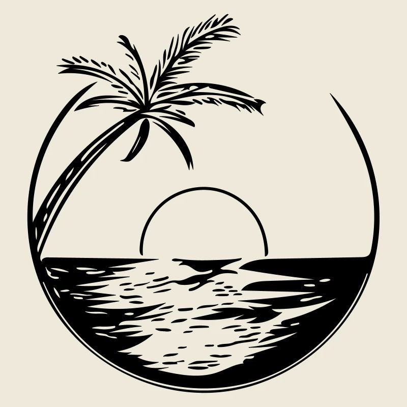 Sunset with palm tree - Vector Style