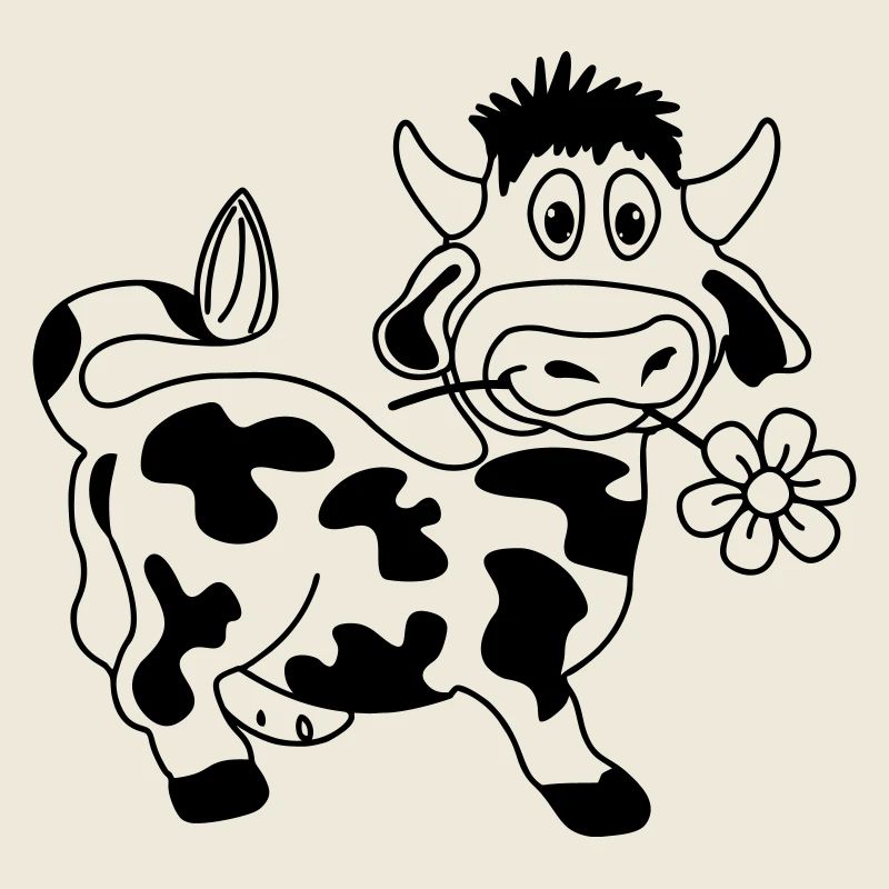 Drôle de vache avec fleur dans la bouche