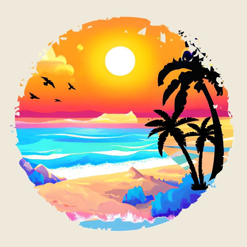 Aquarelle de plage de coucher de soleil d’été