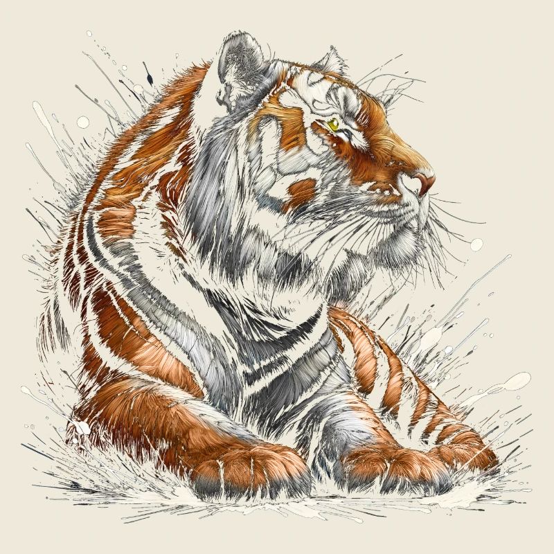 Tigre cool et décontracté avec éclaboussures de peinture