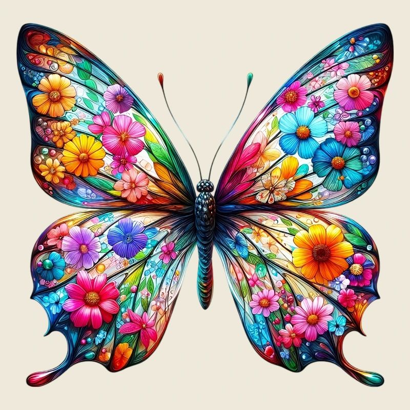 Papillon décoré de fleurs