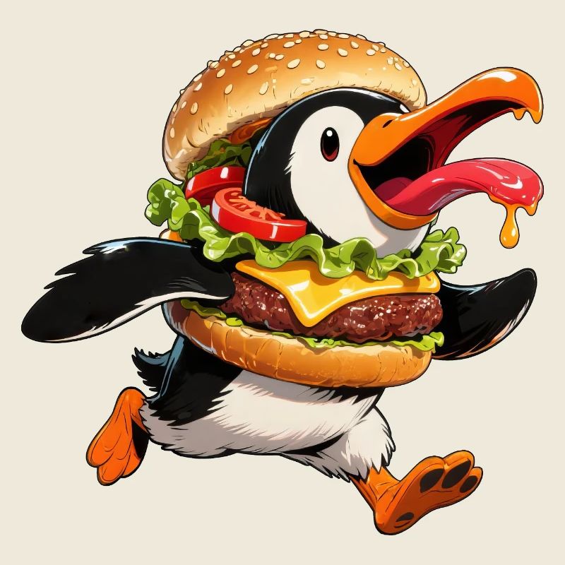 Funny Penguin Halloween Fast Food Cheeseburger