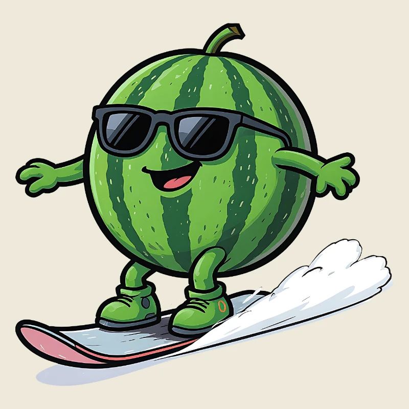 Snowboard pastèque avec des lunettes de soleil