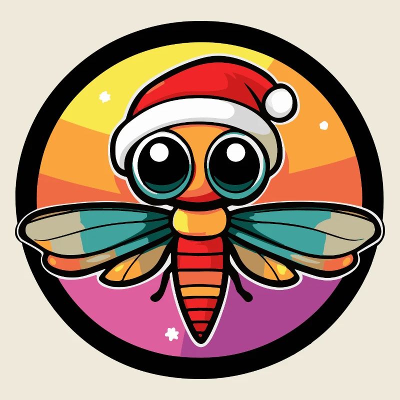 Kawaii Bee in Santa Hat Circle