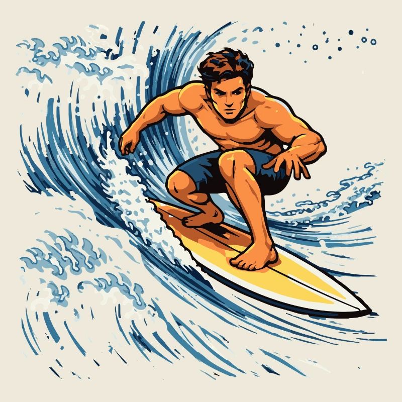 Surfer illustration on powerful wave