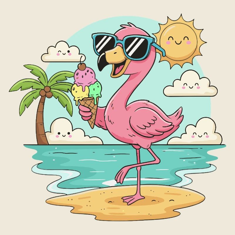 Flamingo am Strand mit Eis & Sonne
