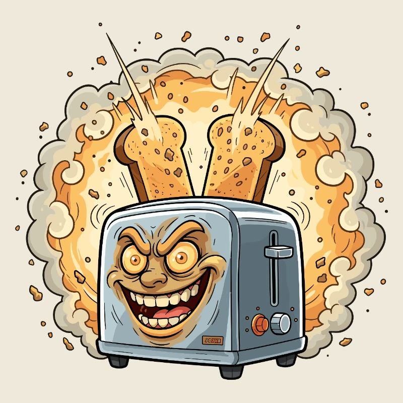 Lachender Toaster Krümel Explosion