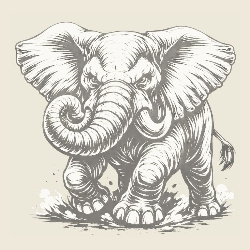Powerful elephant in vintage style