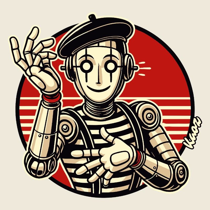 Retro Roboter Pantomime mit Barett im Comic Stil