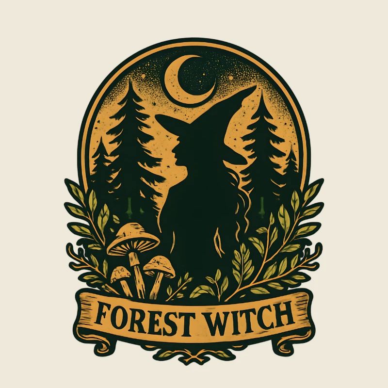 Forest witch silhouette in the moonlight