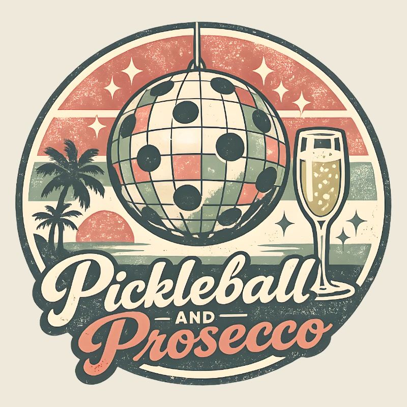 Pickleball and Prosecco Retro Logo