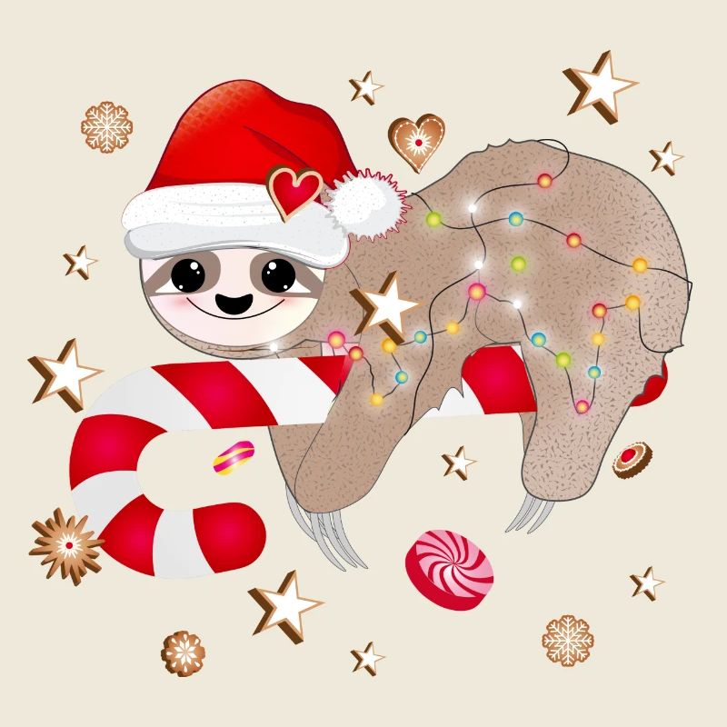funny sloth with candy cane for christmas