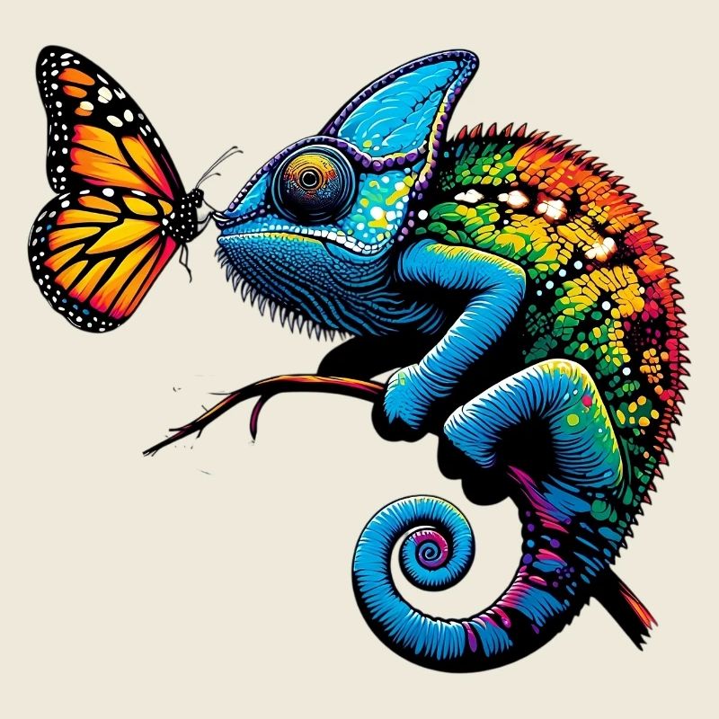 Caméléon et papillon