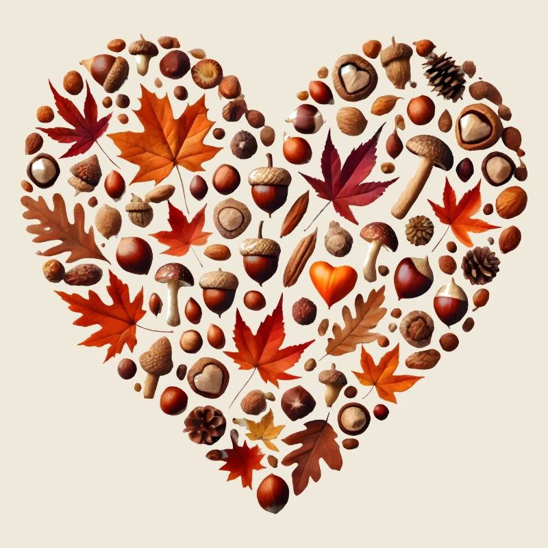 Heart, filled with pumpkins, leaves, nuts and mushrooms
