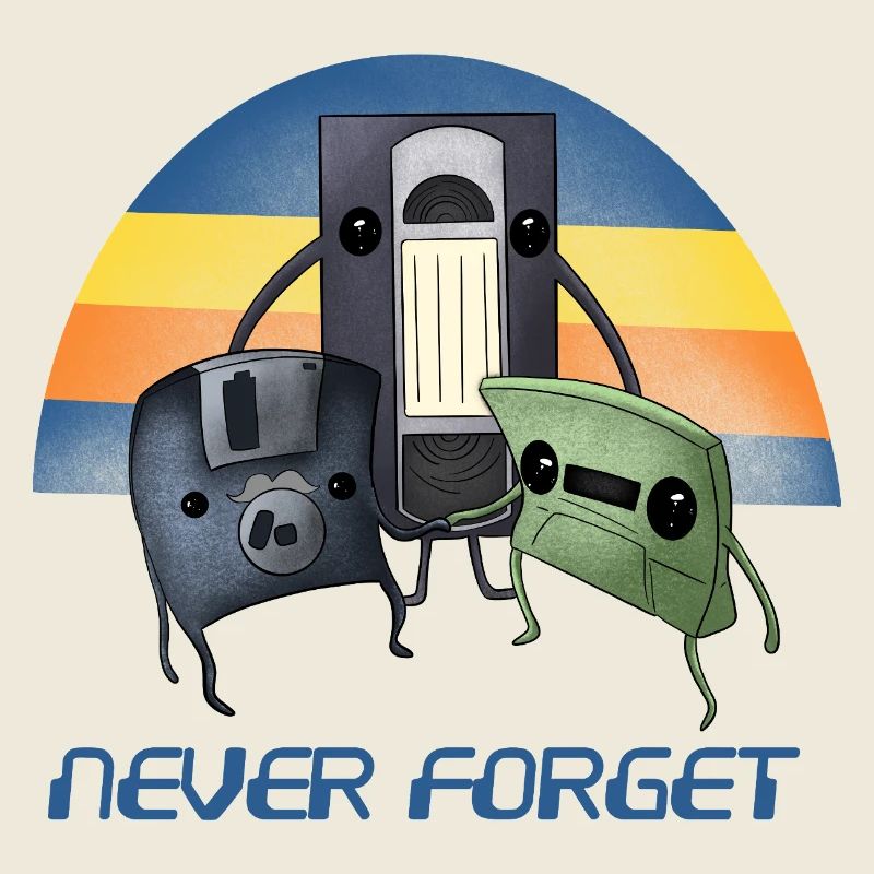 Never Forget Retro 90s Cassette VHS Floppy Disk 