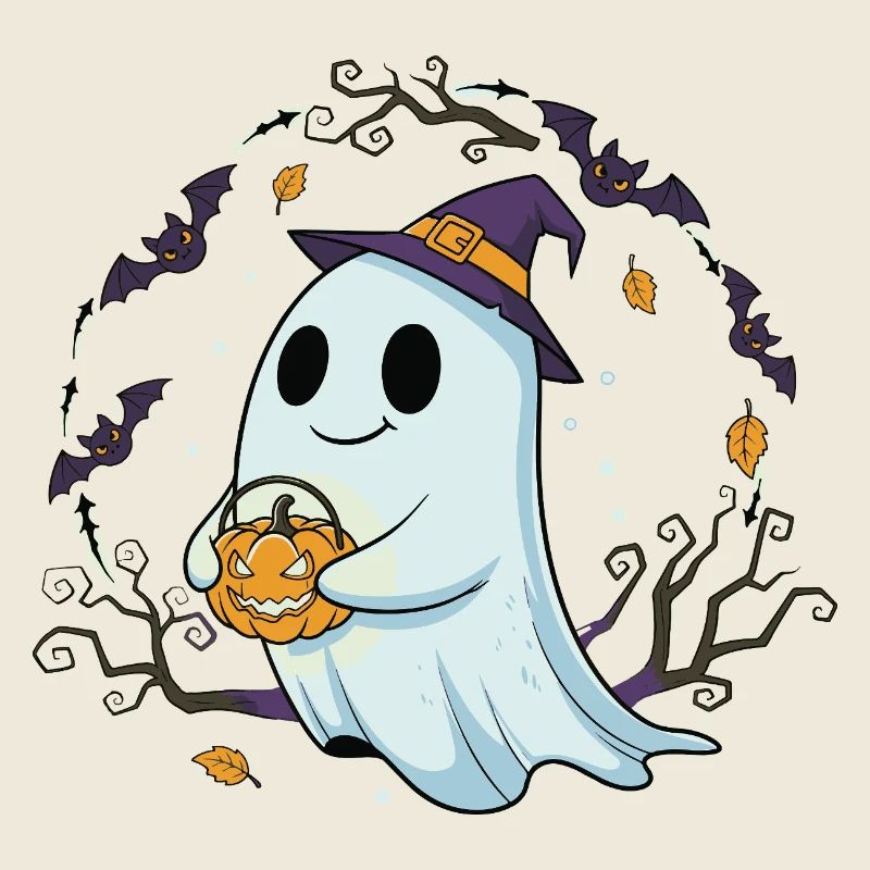 Whimsical Halloween Ghost with Pumpkin