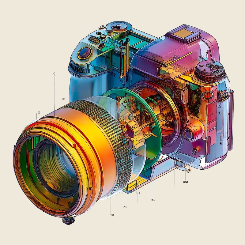 Caméra arc-en-ciel comme conception CAO dans l’explosion de couleurs