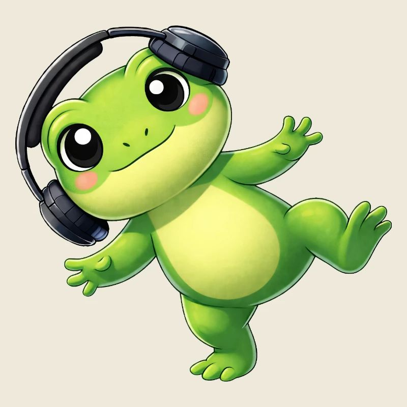 Cute frog toad toad with headphones dancing tech