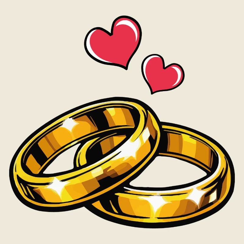 Golden Wedding Rings with Hearts