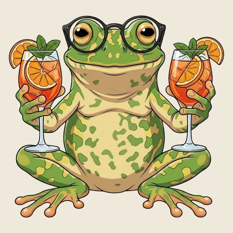 Frog with cocktail glasses