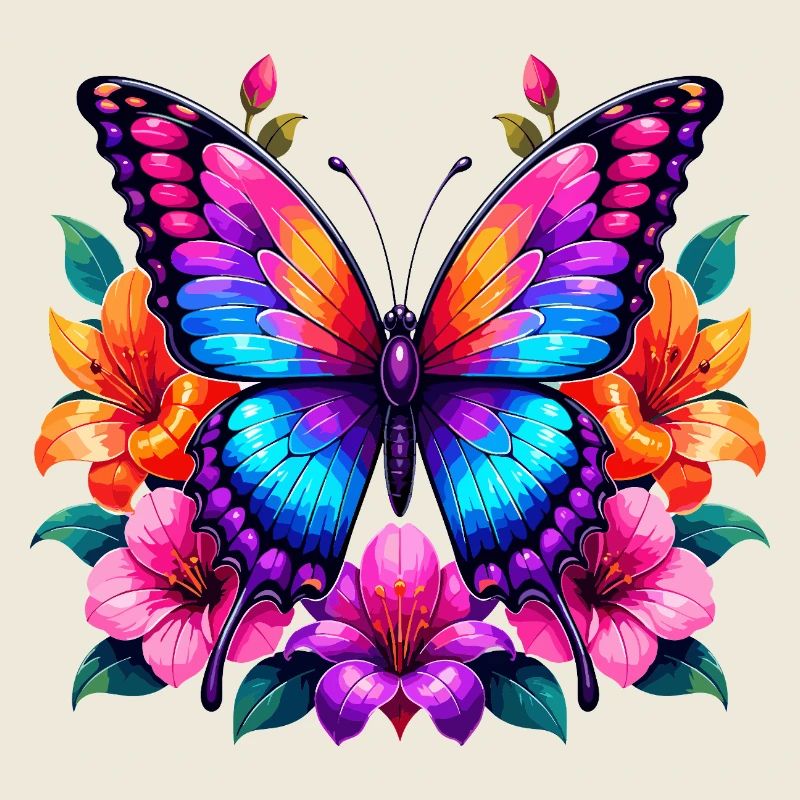 Papillon coloré avec des fleurs