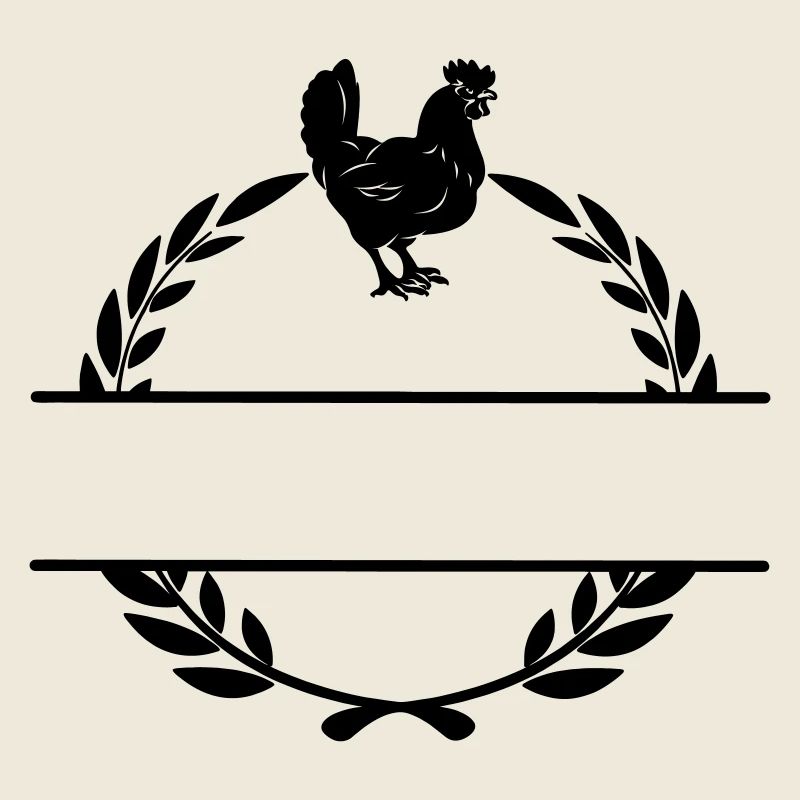 Poulet noir dans monogramme de couronne de laurier