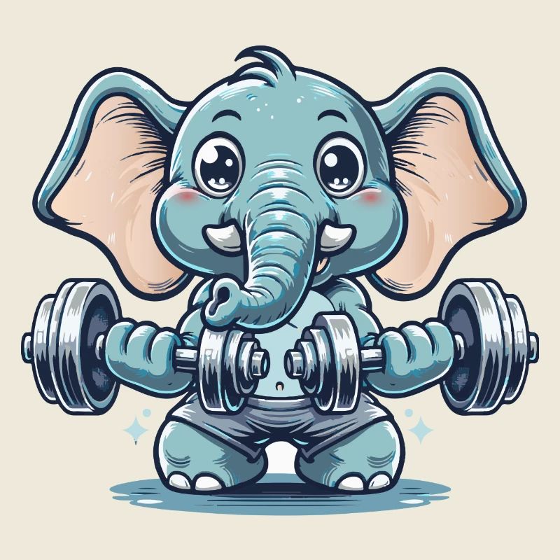 Éléphant de dessin animé mignon faisant de la musculation