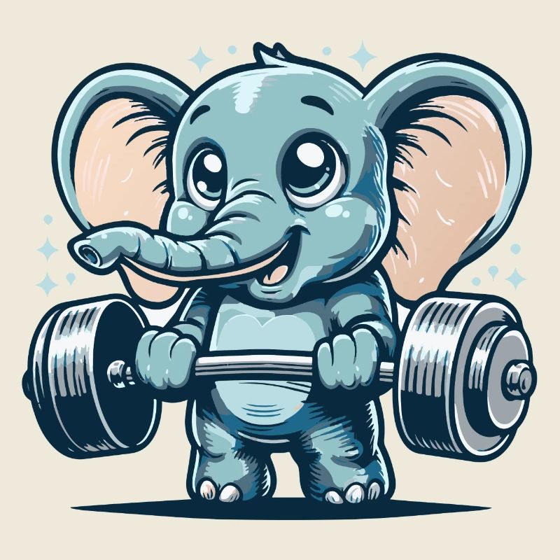 Cute cartoon elephant doing strength training