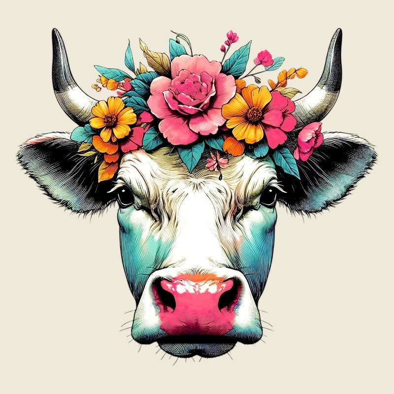 Kuh mit Blumen
