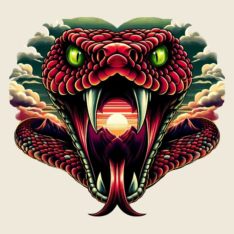 Serpent mythique avec coucher de soleil Année du Serpent 2025