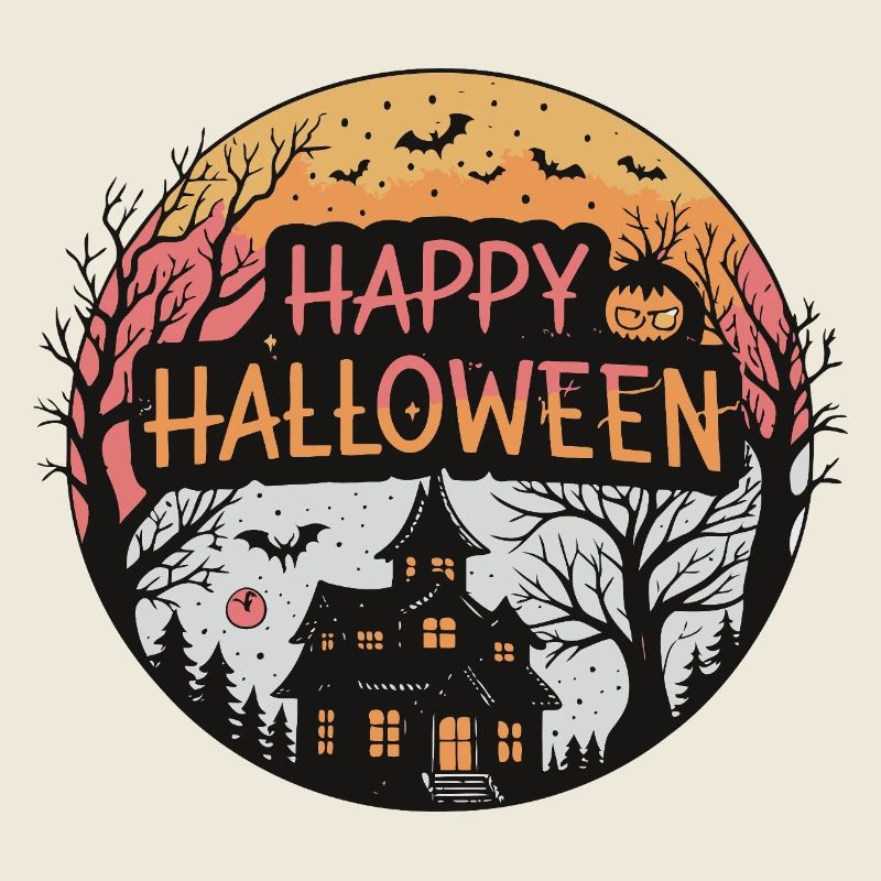 Halloween Haunted Circular Yellow Orange