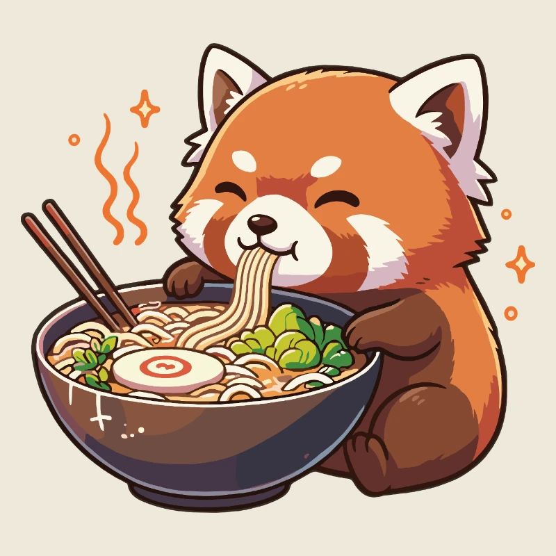 Red Panda with Noodles Ramen kawaii Red Panda