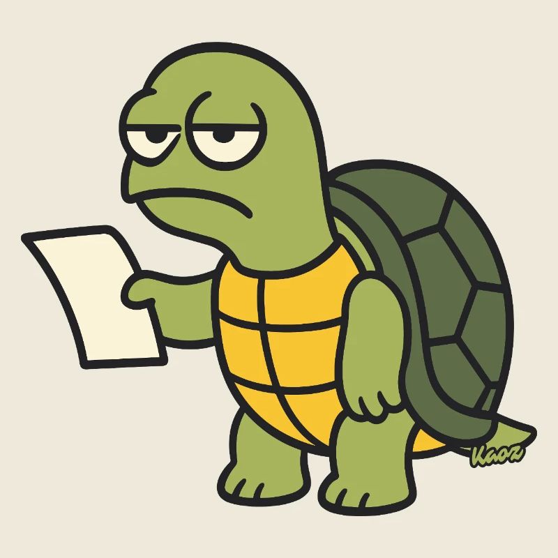 Langsame Schildkröte mit Papier