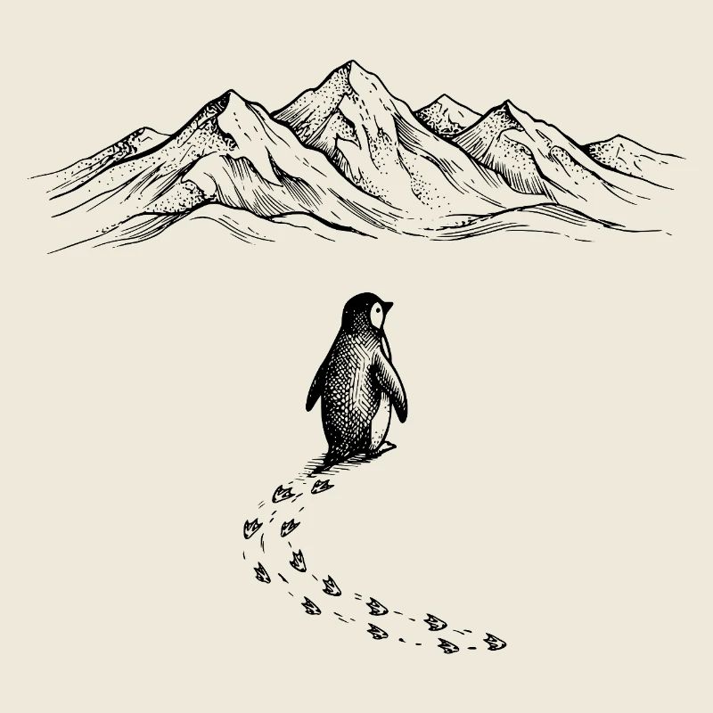 Pinguin Schneespuren Eisberg Eis Doodle Gekritzel