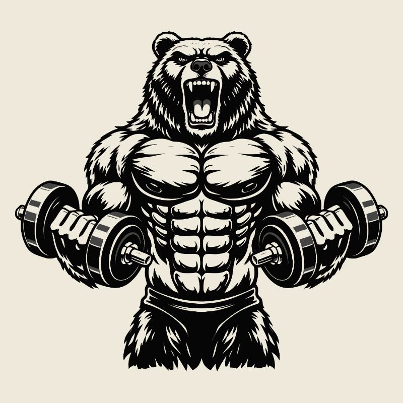 Strong bear with dumbbells illustration