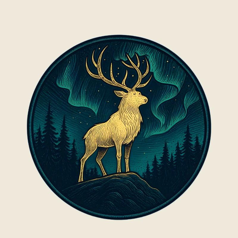 Golden Stag under the Northern Lights