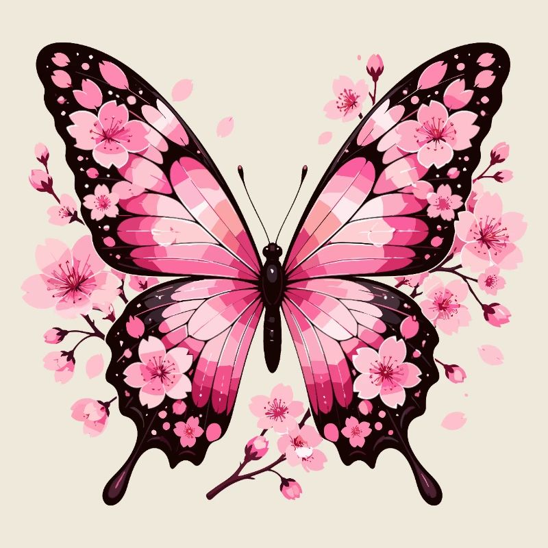 Papillon aux ailes de fleurs roses