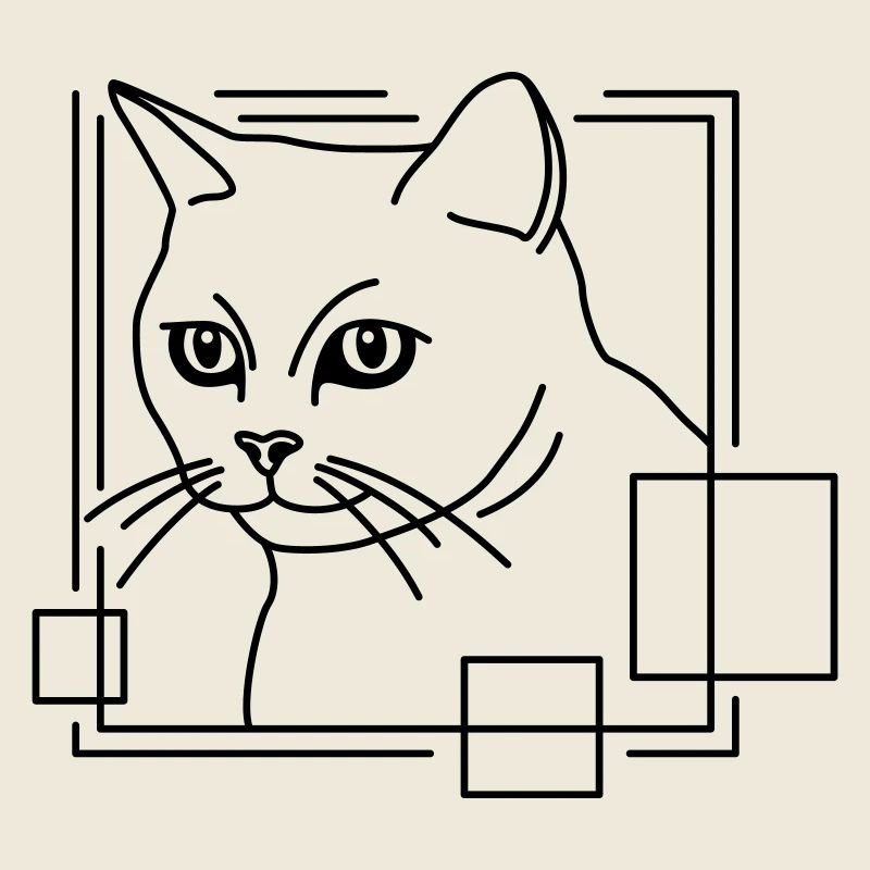 Cat in Geometric Shape - Line Art Design