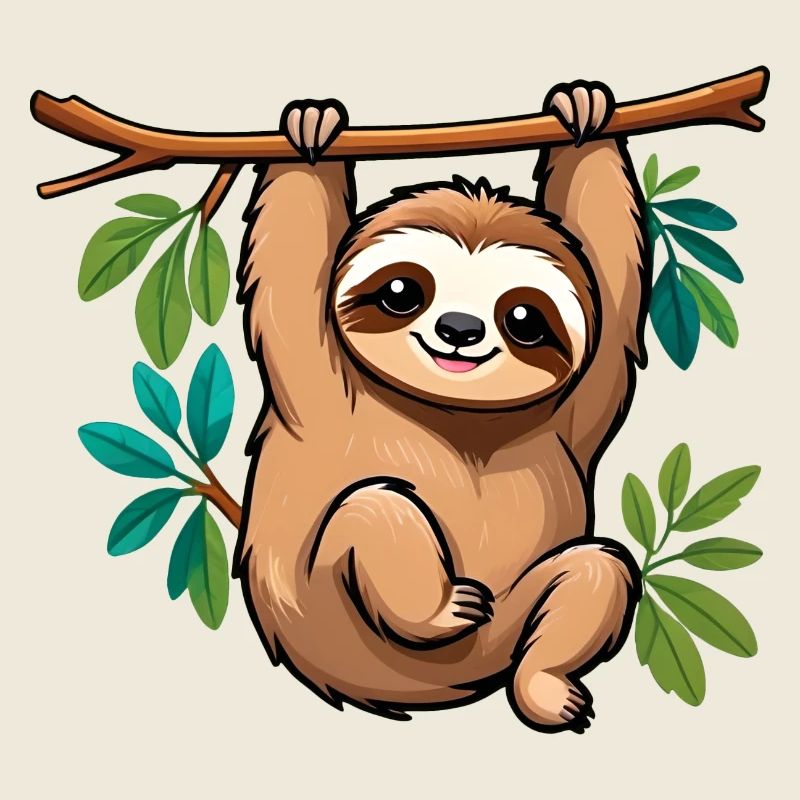Cute Happy Cartoon Sloth