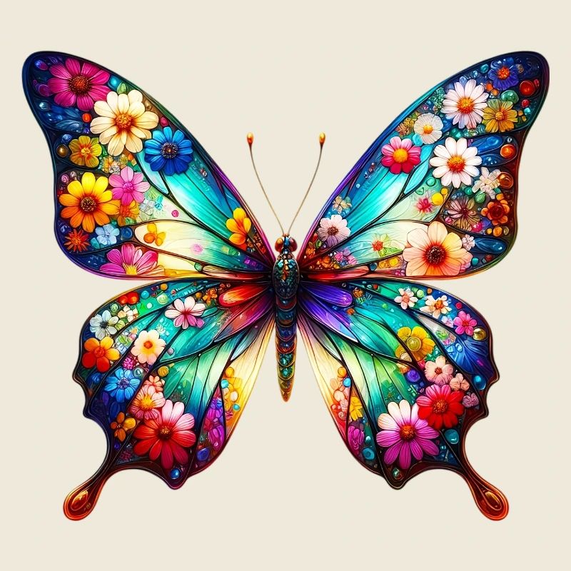 Papillon décoré de fleurs