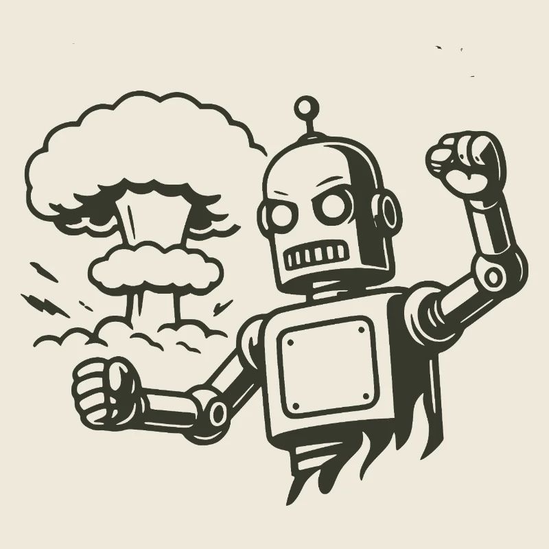 Robot rétro devant un nuage d’explosion