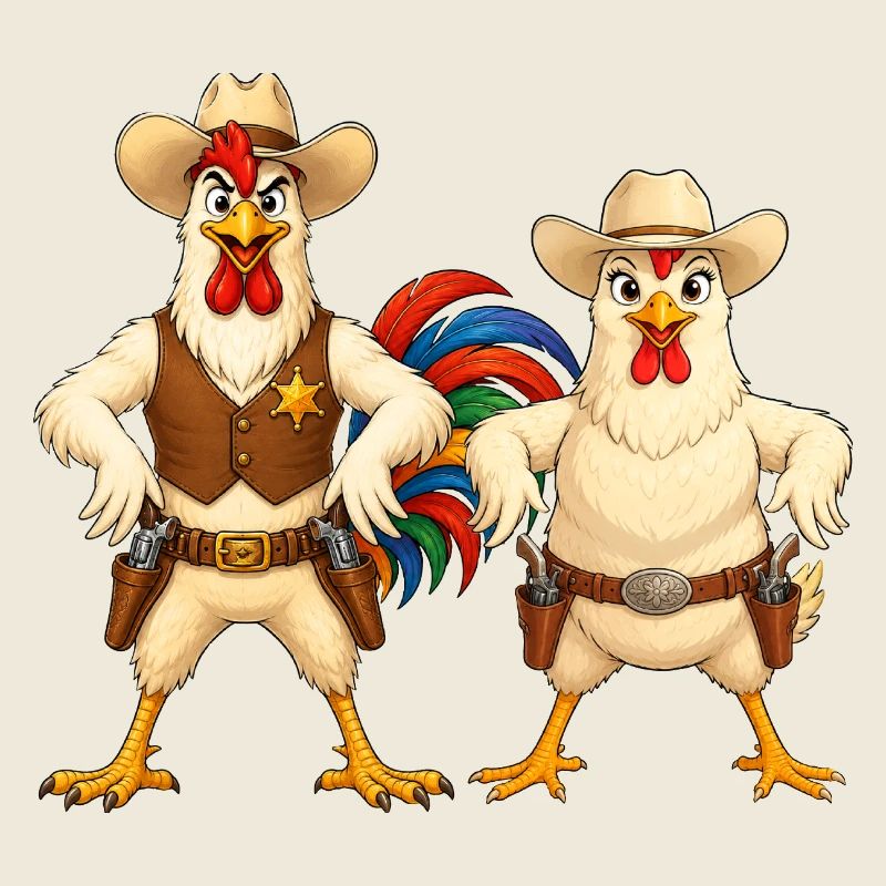 Rooster and chicken in Wild West