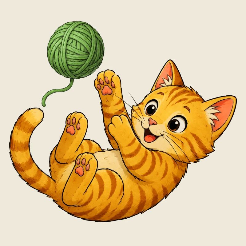 Kitten playing with wool