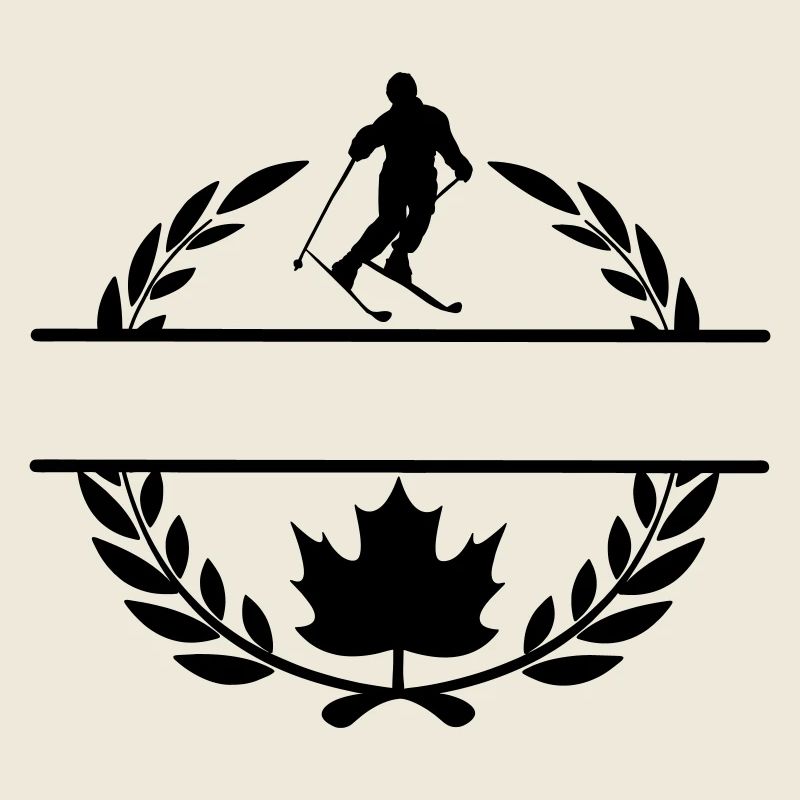 Canada maple leaf with skier, skiing laurel wreath